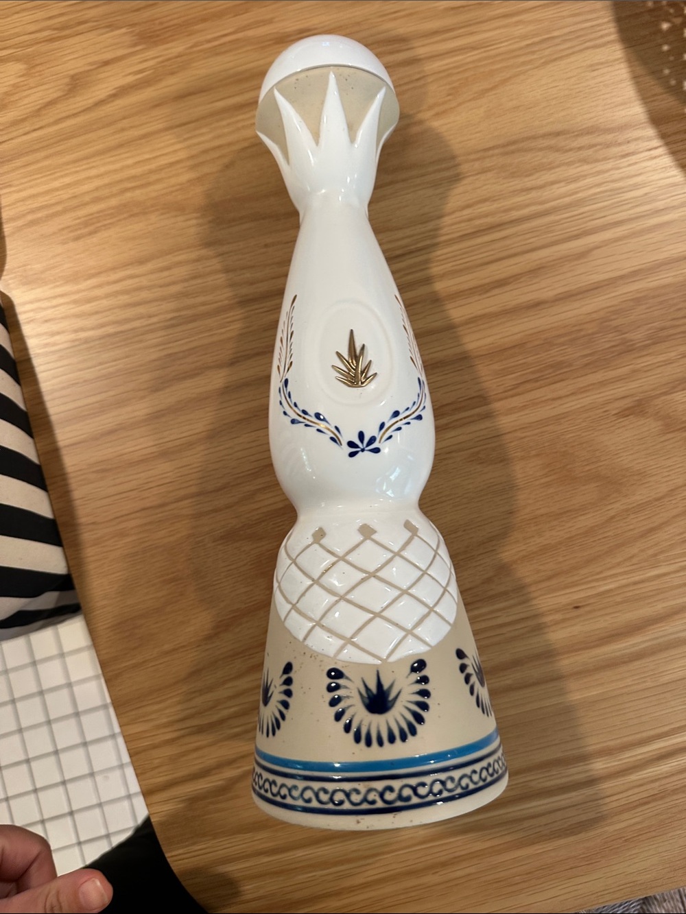 White and Blue Ceramic clase azul emtpy bottle  - Elegant Home Accent